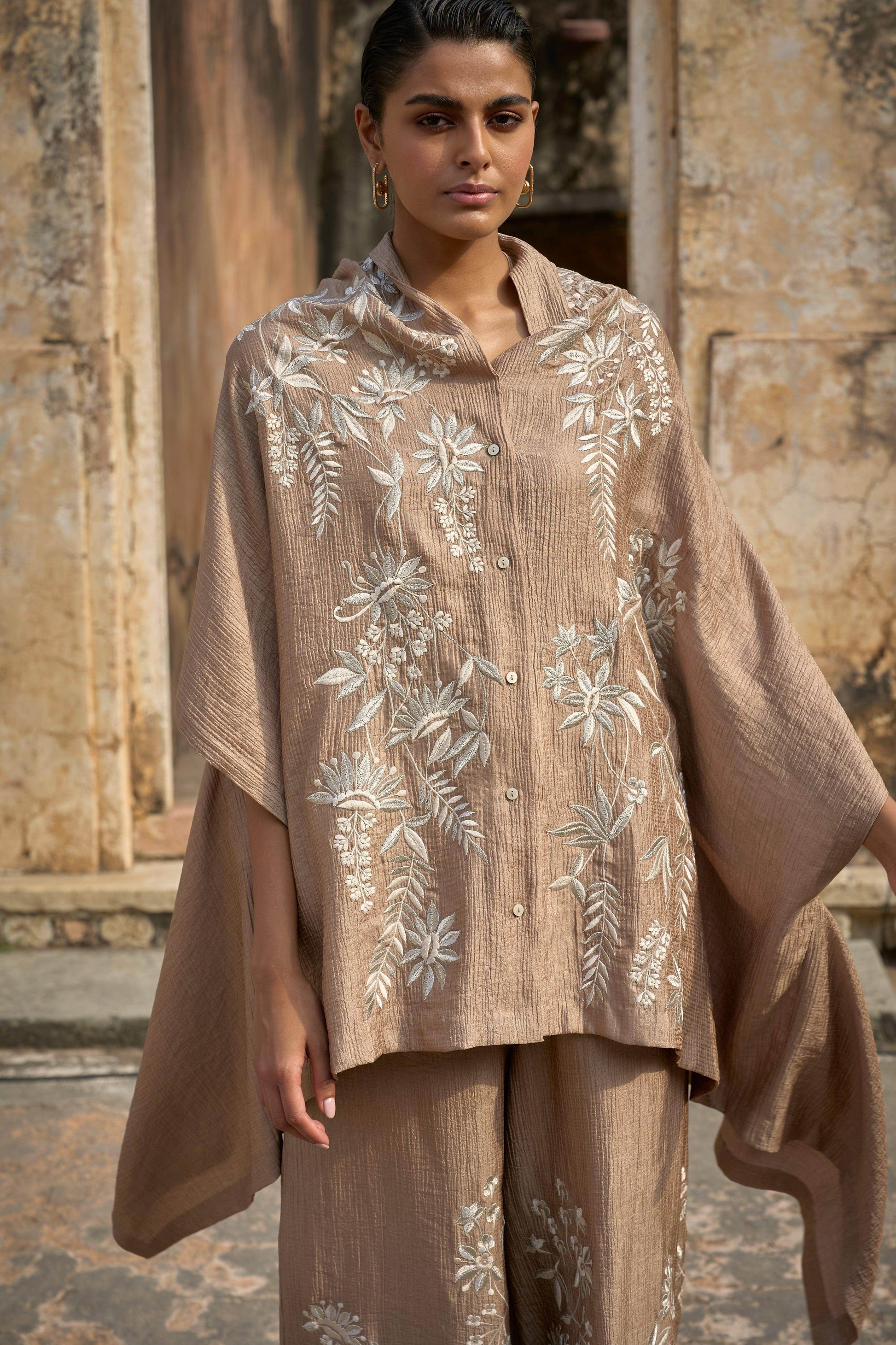 EMBROIDERED CAPE TOP & WIDE LEGGED PANT - dash and dot