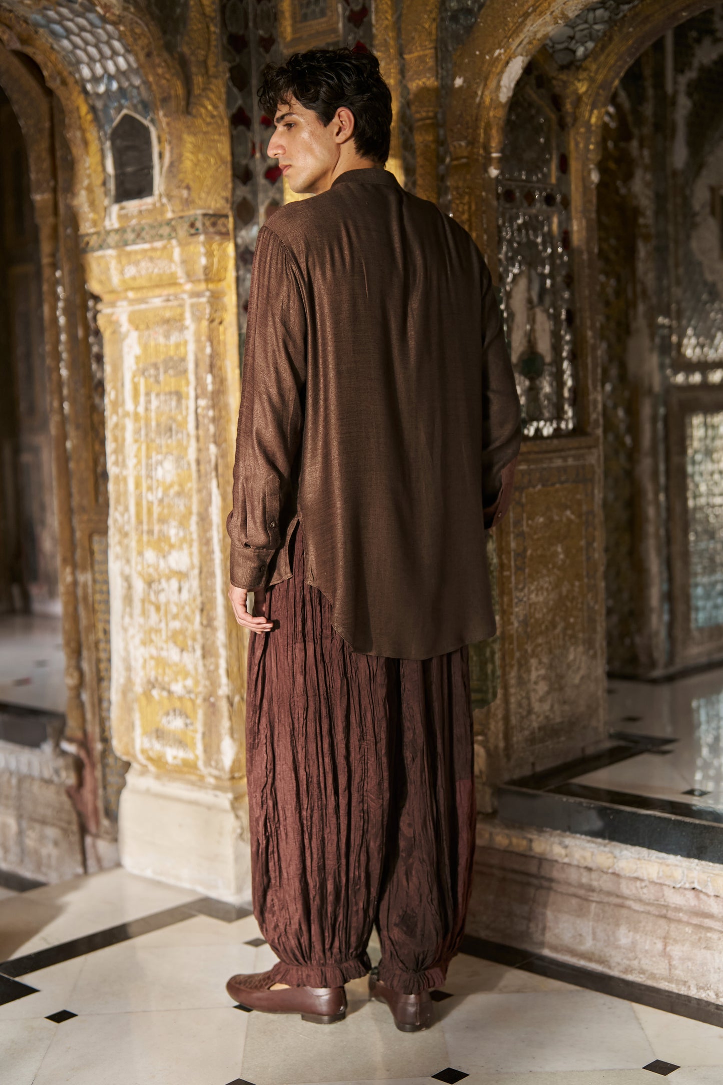 PINTUCK LONGLINE SHIRT AND CRUSHED CRINKLED PANT