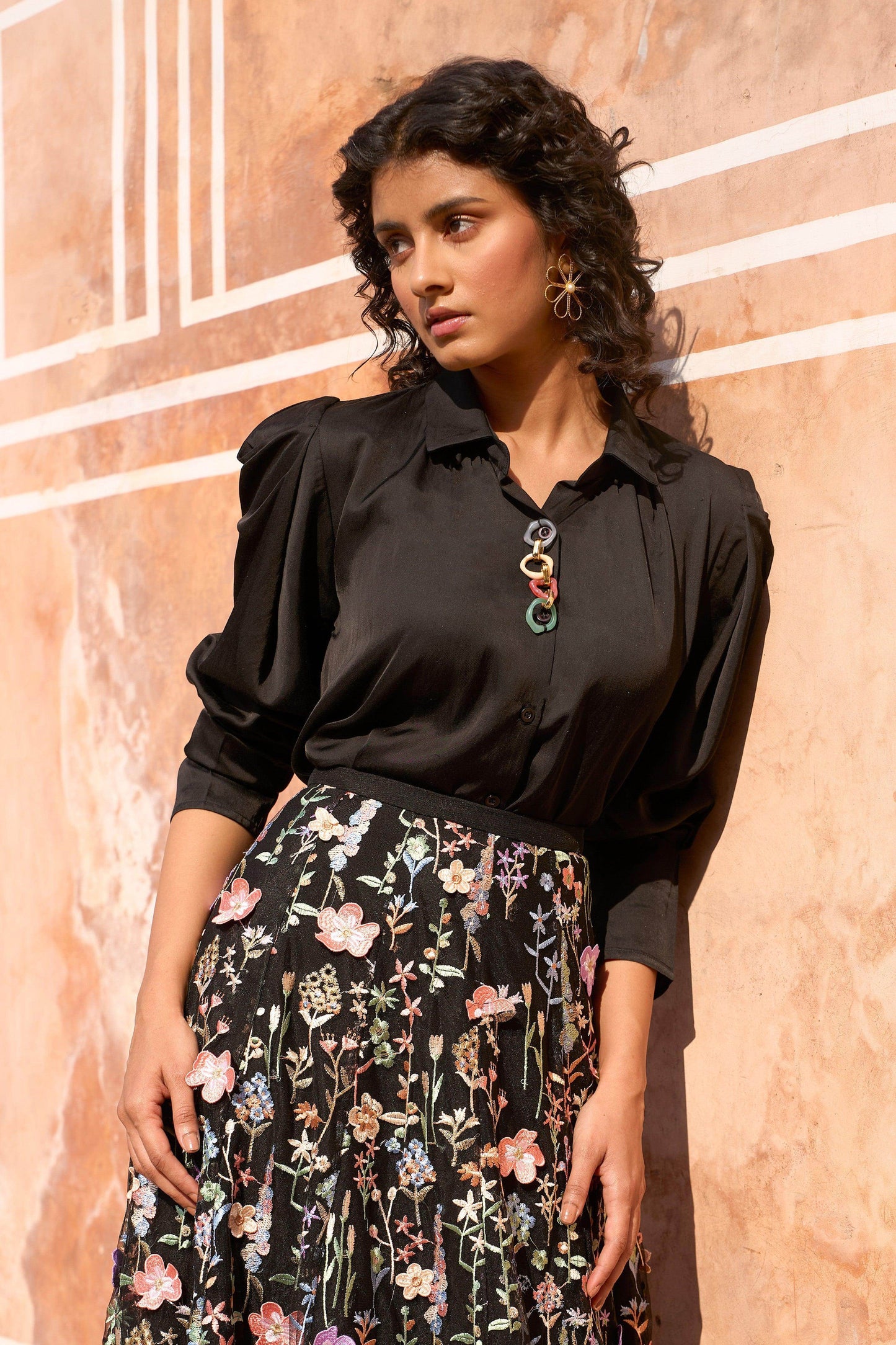 3D FLORAL MAXI SKIRT AND CHAIN NECK SHIRT - dash and dot