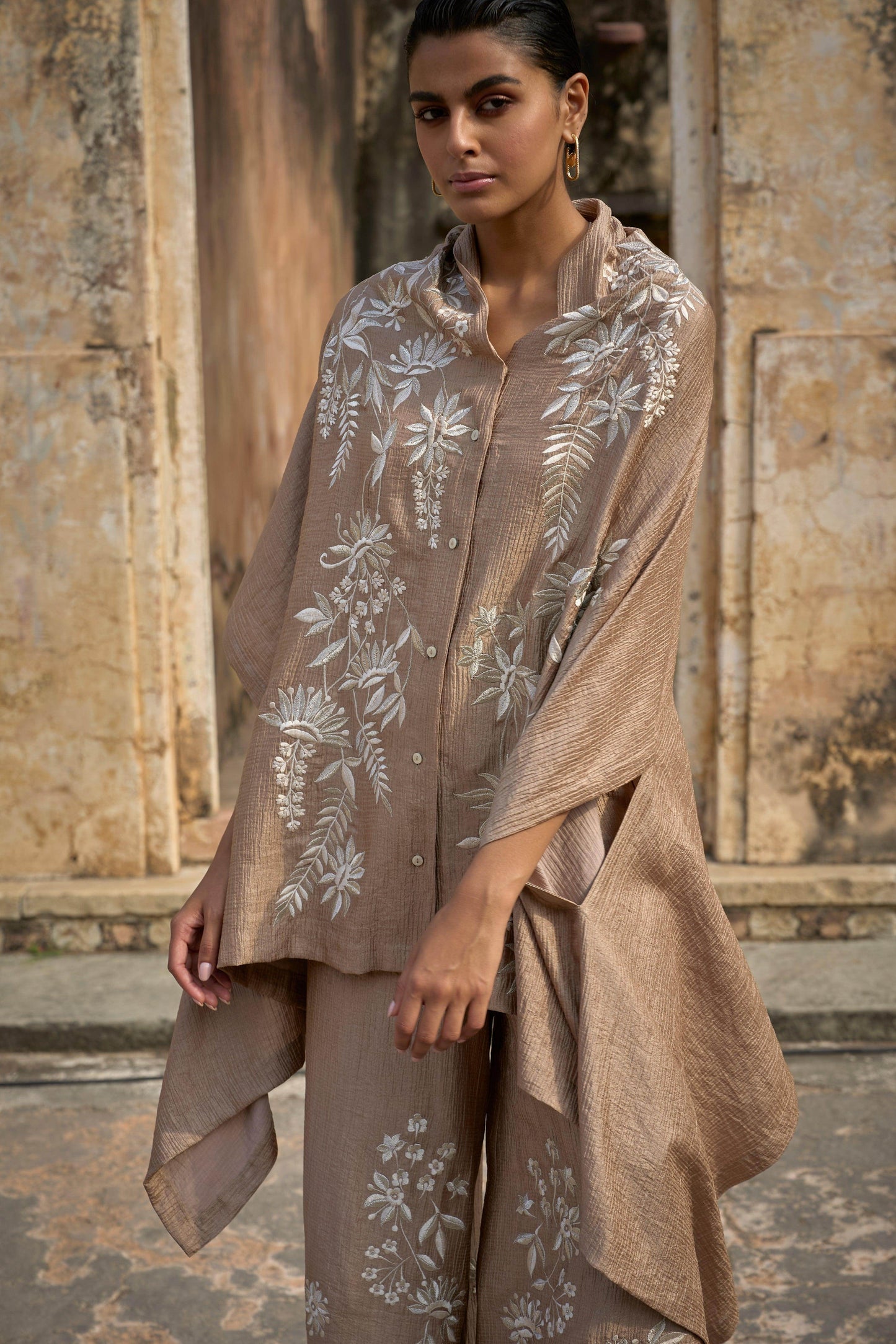 EMBROIDERED CAPE TOP & WIDE LEGGED PANT - dash and dot