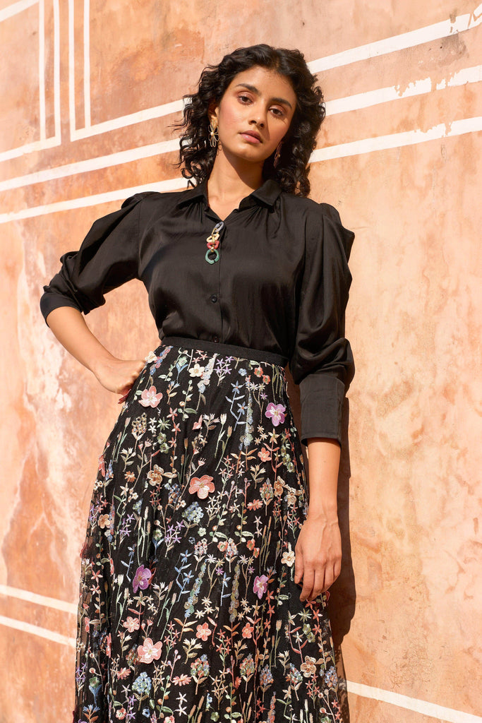 3D FLORAL MAXI SKIRT AND CHAIN NECK SHIRT - dash and dot dash and dot