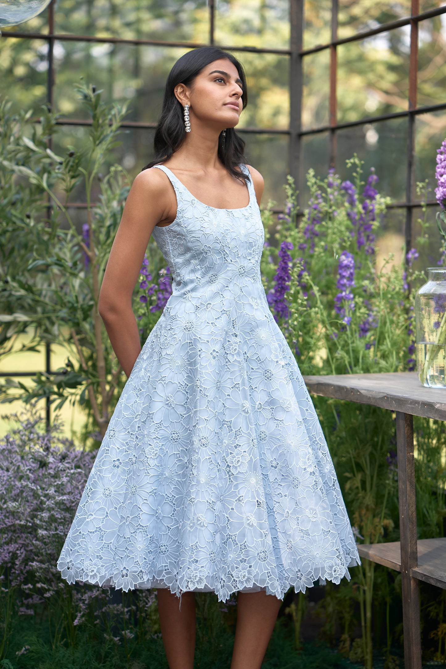 FLARED CUTWORK EMBROIDERED DRESS