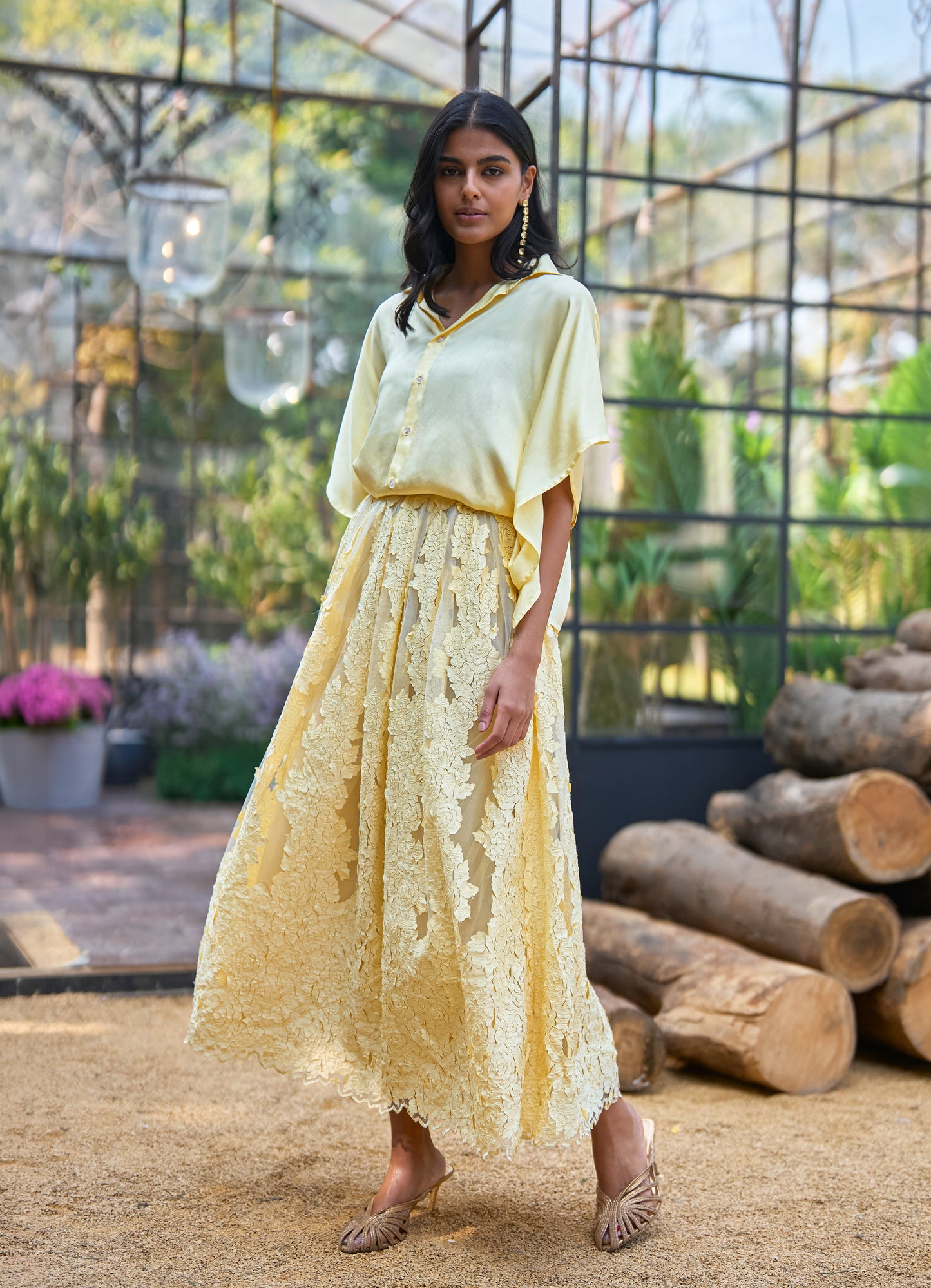YELLOW SATIN SHIRT