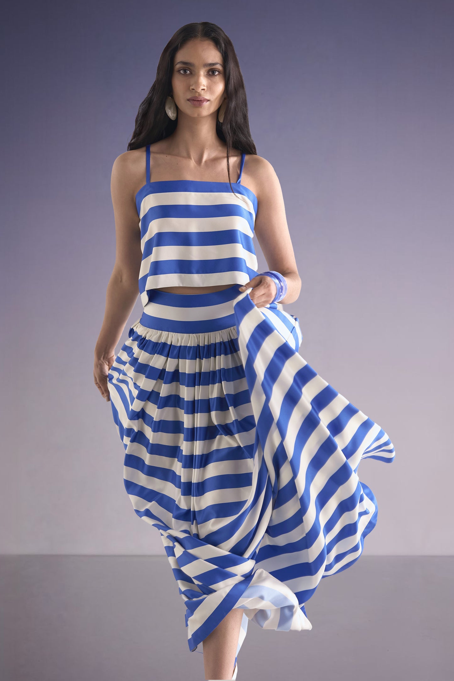 BACK KNOT DRAPED STRIPE TOP