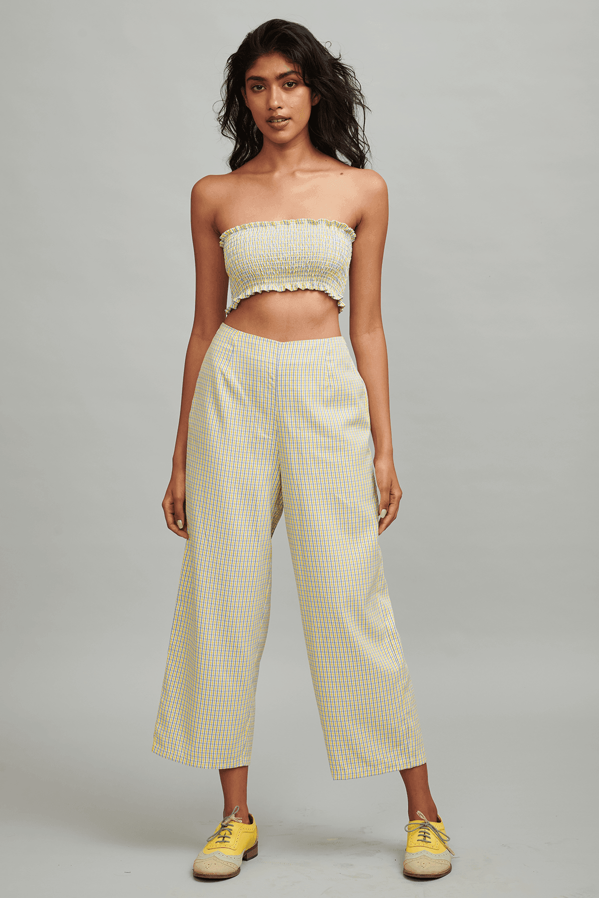 YELLOW BLUE CHECK PANT - dash and dot