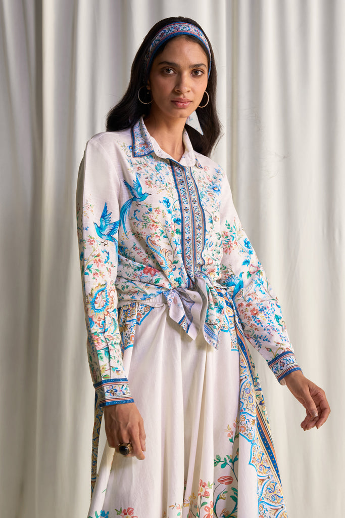LINEN BOTANICAL PRINT SHIRT & MAXI SKIRT WITH TWILLY SCARF dash and dot