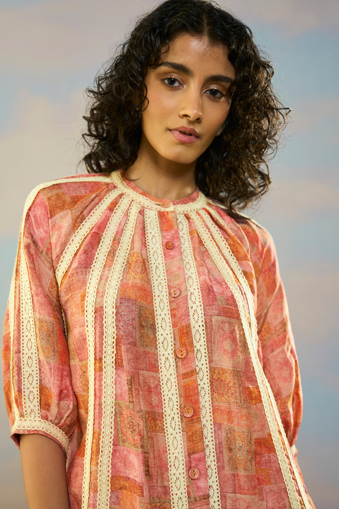 PRINTED LINEN-LACE DRESS dash and dot