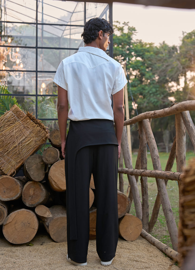 ASYMMETRIC POPLIN SHIRT & WIDE-LEGGED DRAPE PANT dash and dot