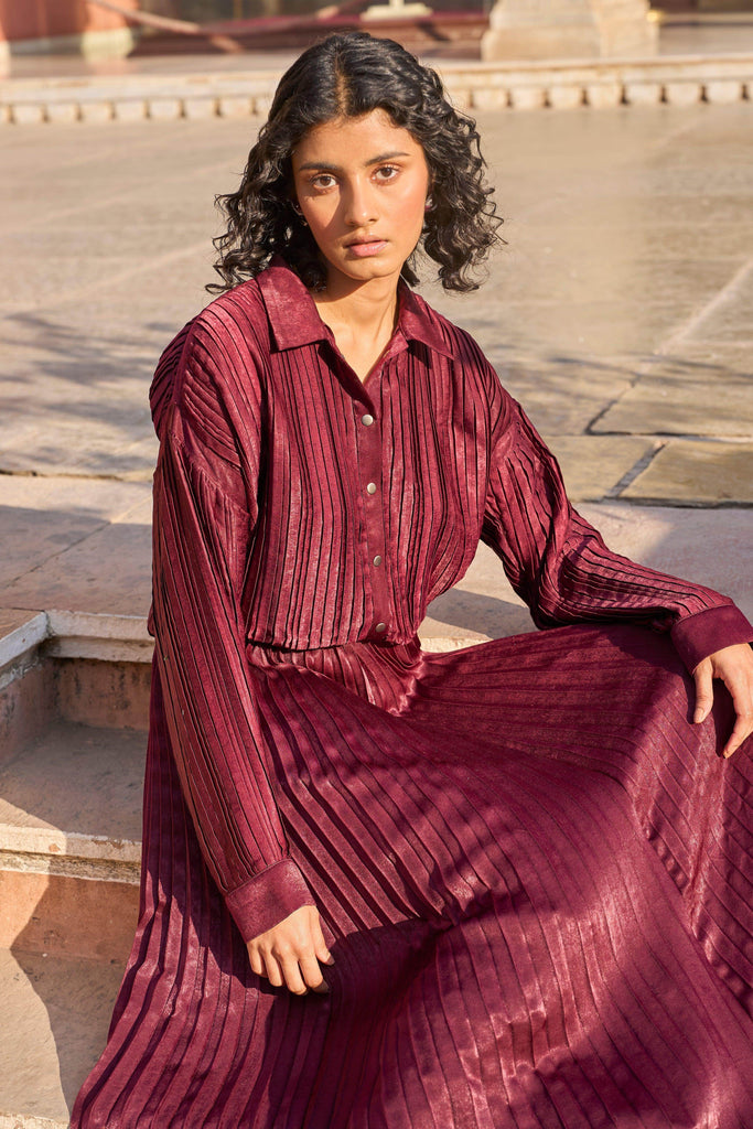 BURGUNDY PLEATED SKIRT SET - dash and dot dash and dot