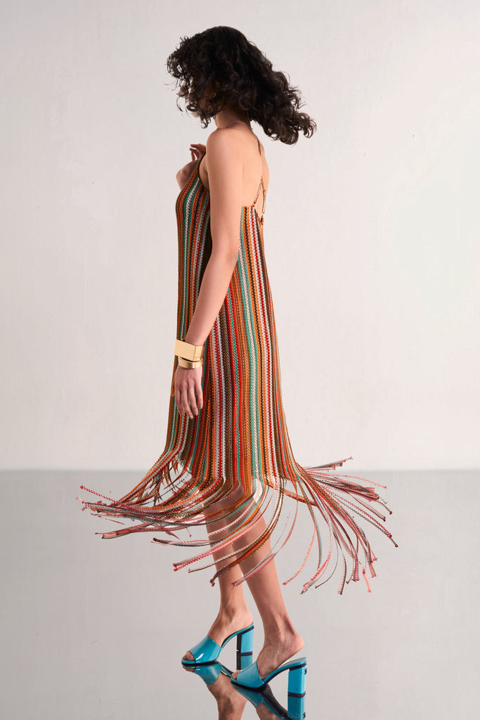 HALTER NECK FRINGE KNIT DRESS dash and dot