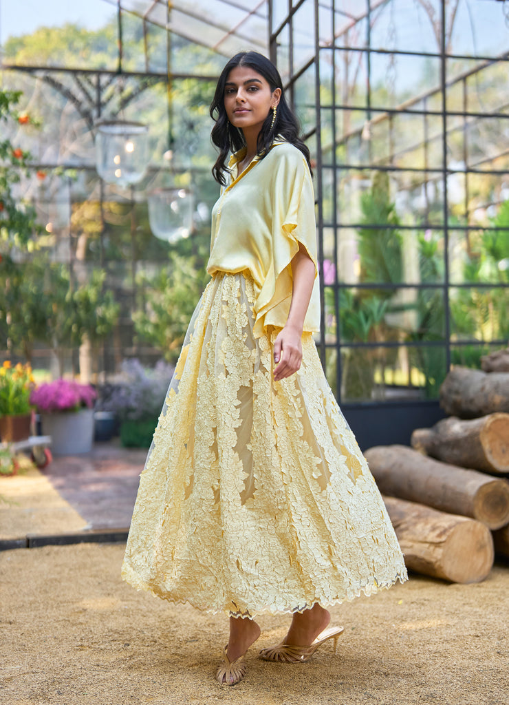 CUTWORK LACE APPLIQUÉ FLARED SKIRT dash and dot