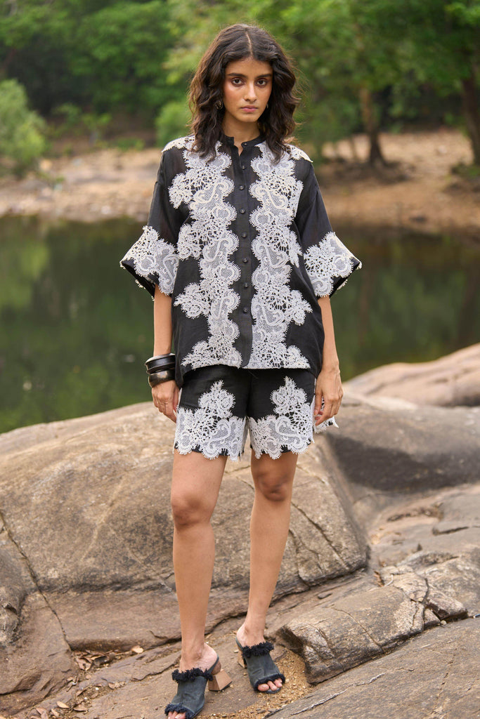 SILK LINEN LACE SHORTS - dash and dot dash and dot