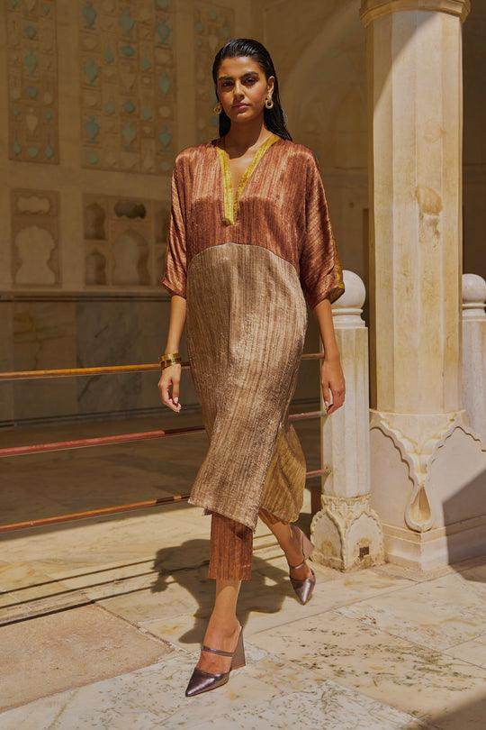 LAMÉ BLOCKED TUNIC AND PANT SET - dash and dot