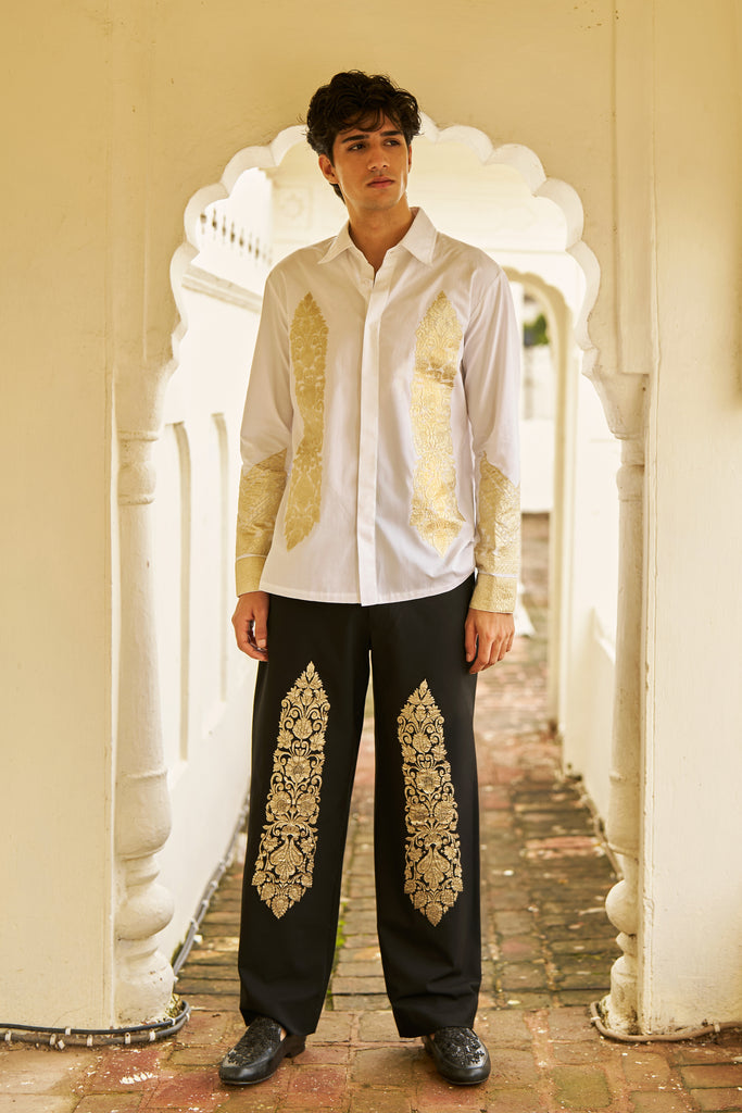 BLACK BROCADE PATCH PANT dash and dot