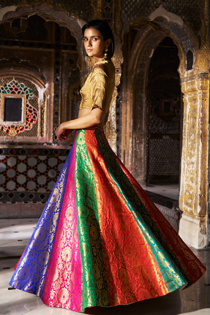 BENARES BROCADE MULTICOLOUR FLARED SKIRT dash and dot