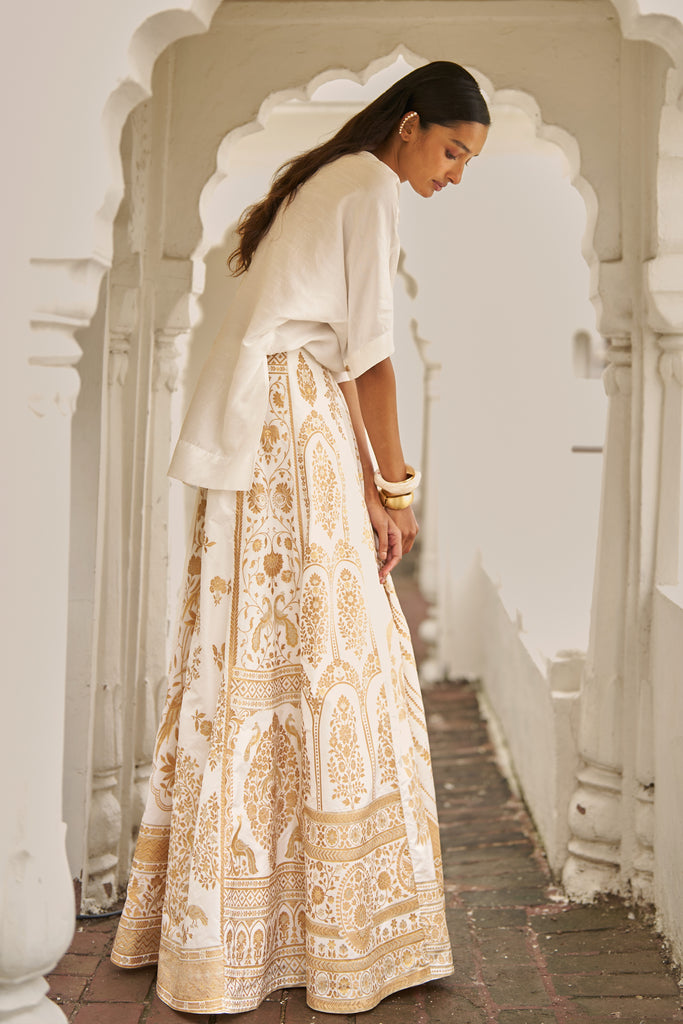 BENARES SILK BROCADE MAXI SKIRT dash and dot