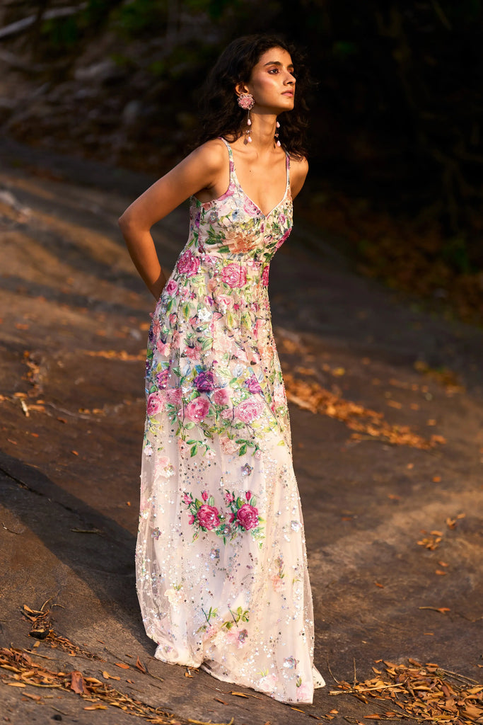 FLORAL SEQUIN MESH GOWN dash and dot