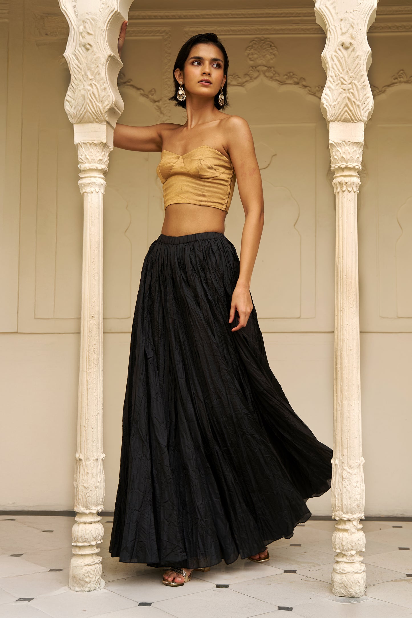 TISSUE BRALETTE AND CRUSHED SKIRT