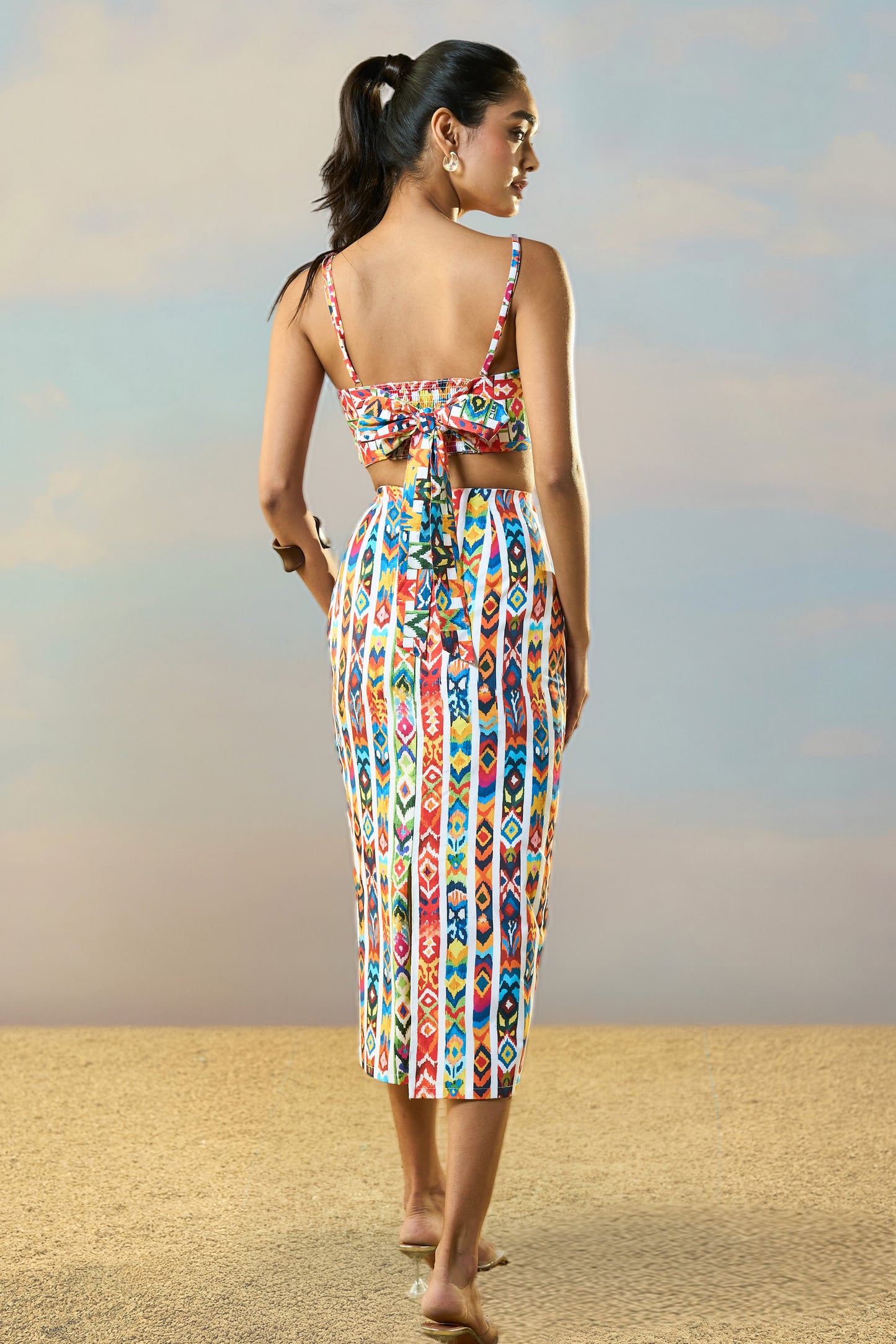 IKAT STRIPE BACK TIE BANDEAU & SKIRT SET