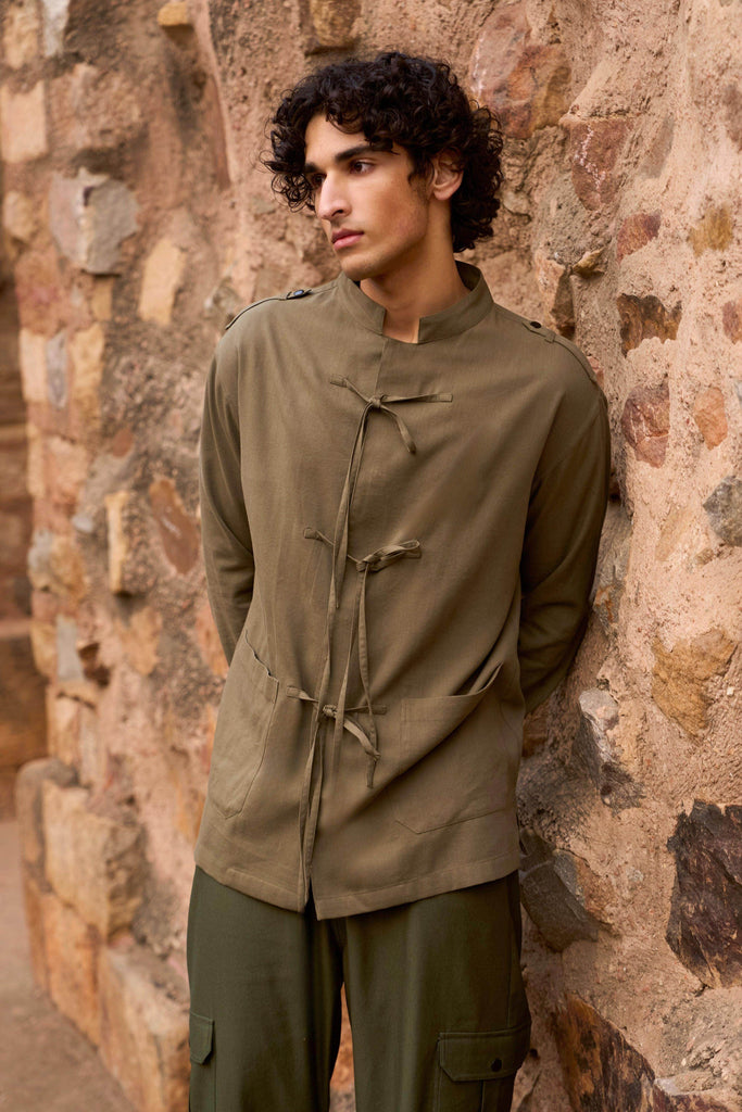 OLIVE FRONT TIE SHIRT - dash and dot dash and dot