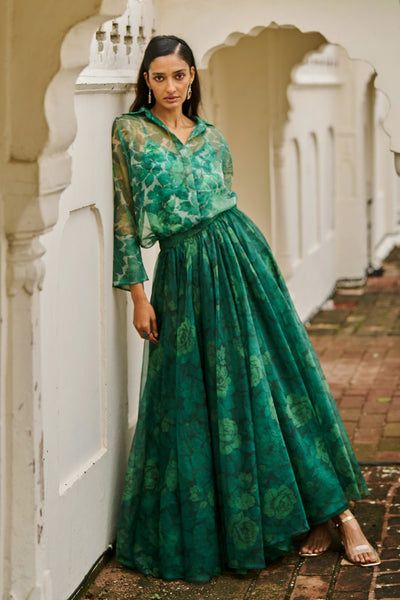 PRINTED ORGANZA MAXI SKIRT