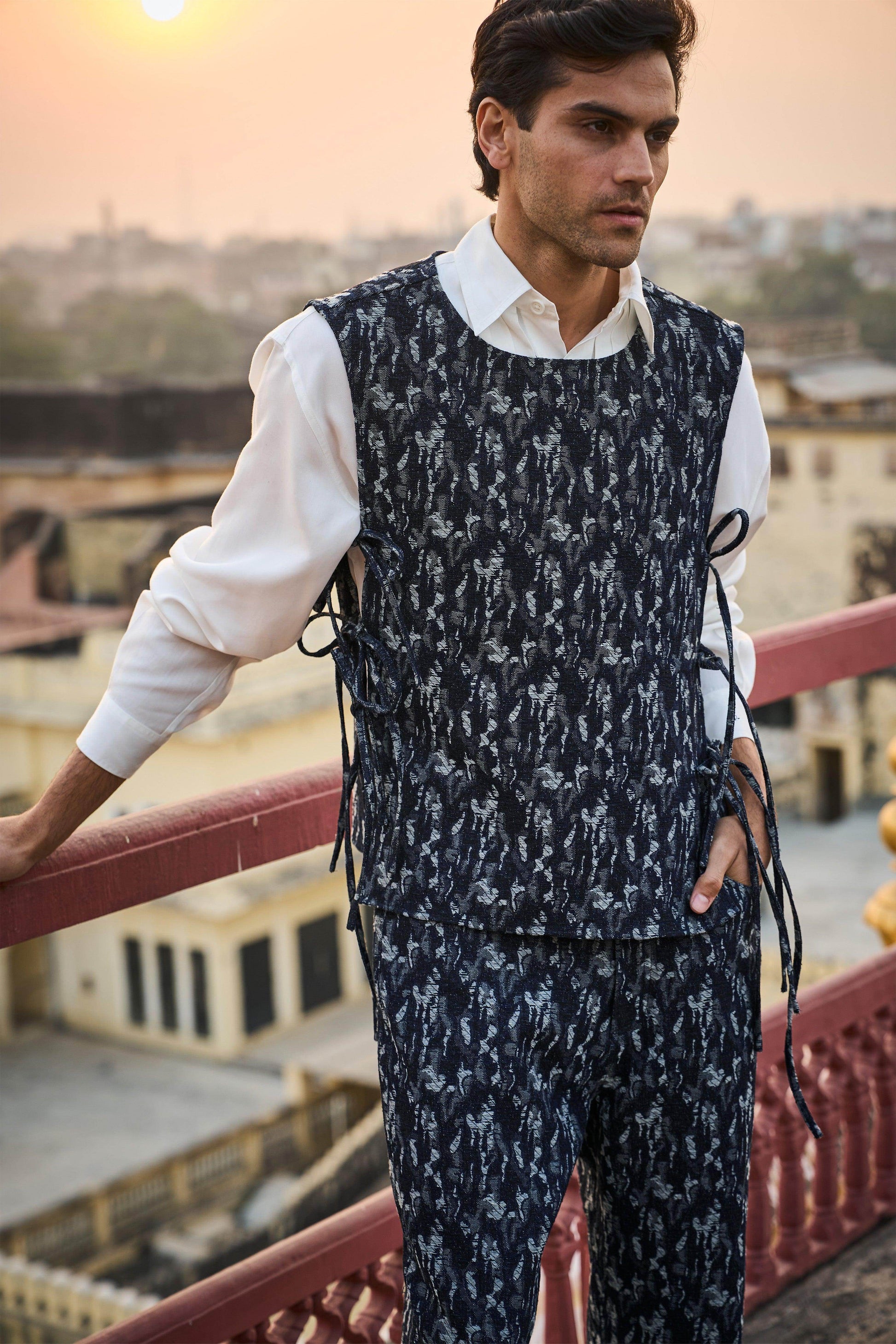 DENIM JACQUARD OVERLAY AND PANT - dash and dot