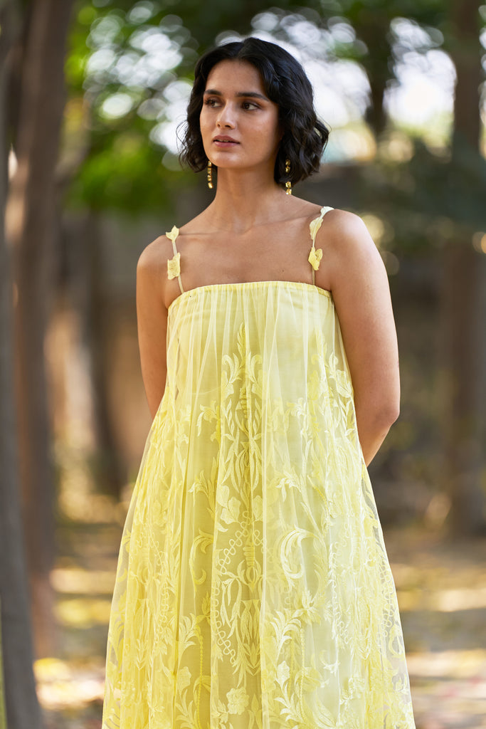 STRAPPY EMBROIDERED MIDI dash and dot