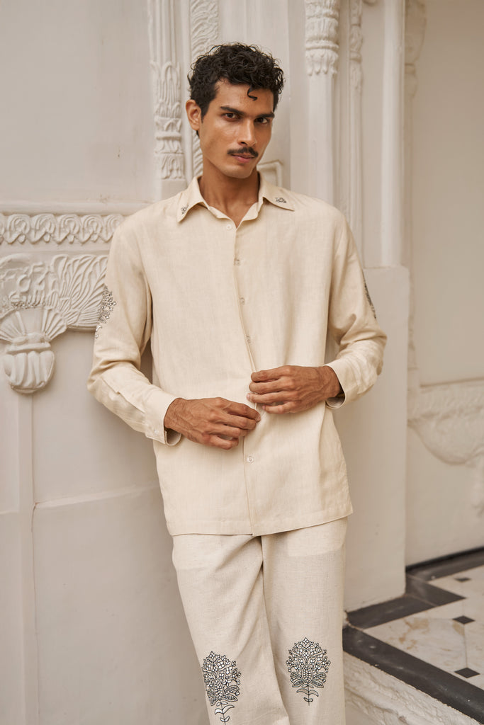 LINEN EMBROIDERED PANT SET WITH SHAWL dash and dot