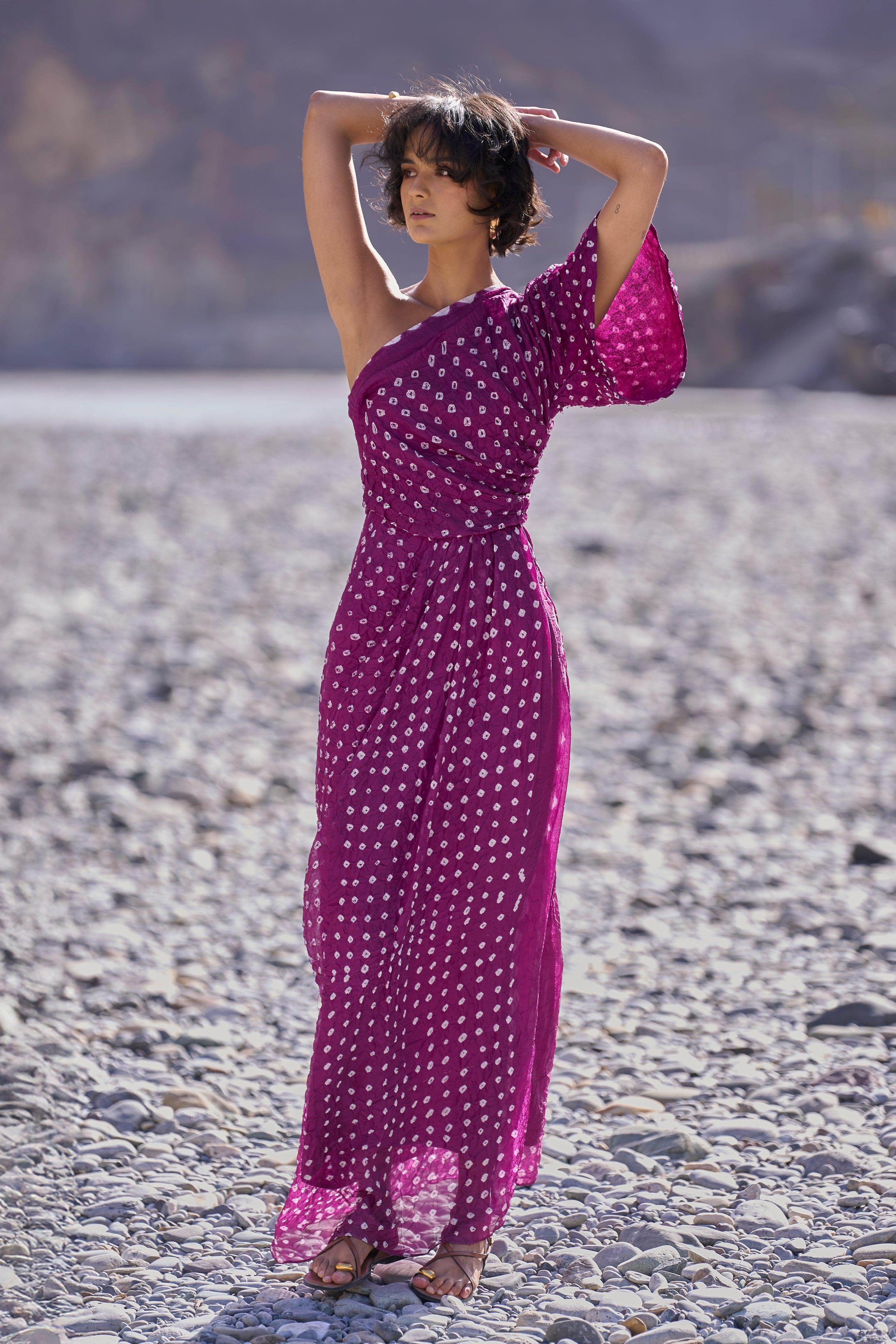 bandhani midi dress SINGLE SLEEVE BANDHANI DRESS