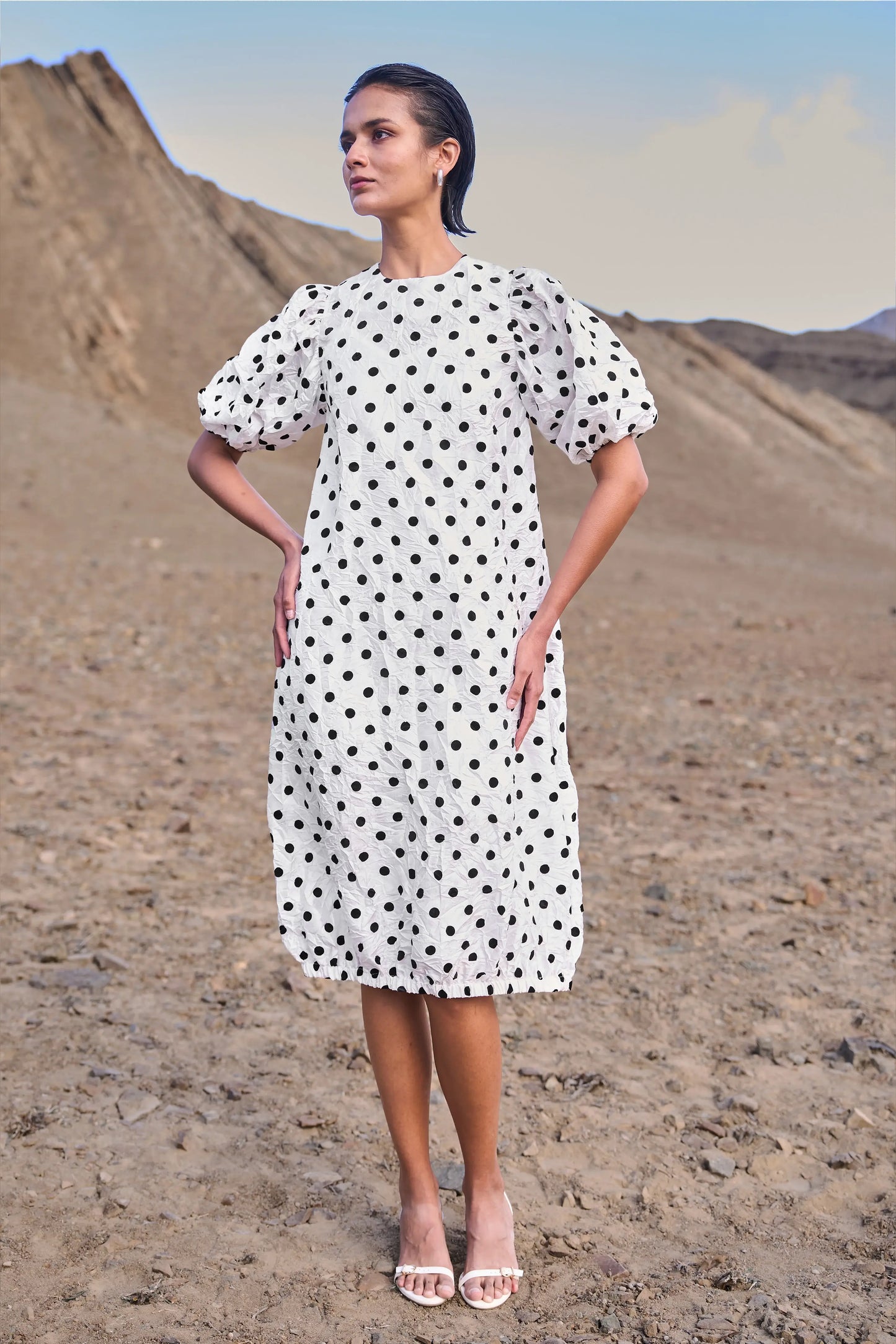 CRUSHED POLKA DOT DRESS
