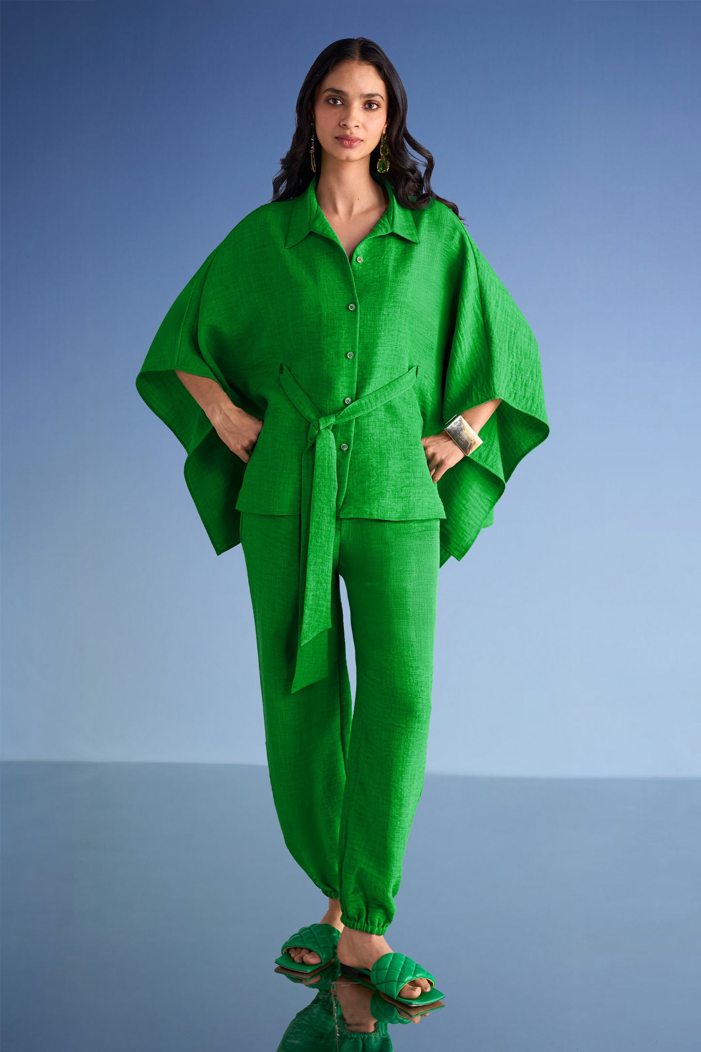 LINEN-TEXTURED KAFTAN SHIRT