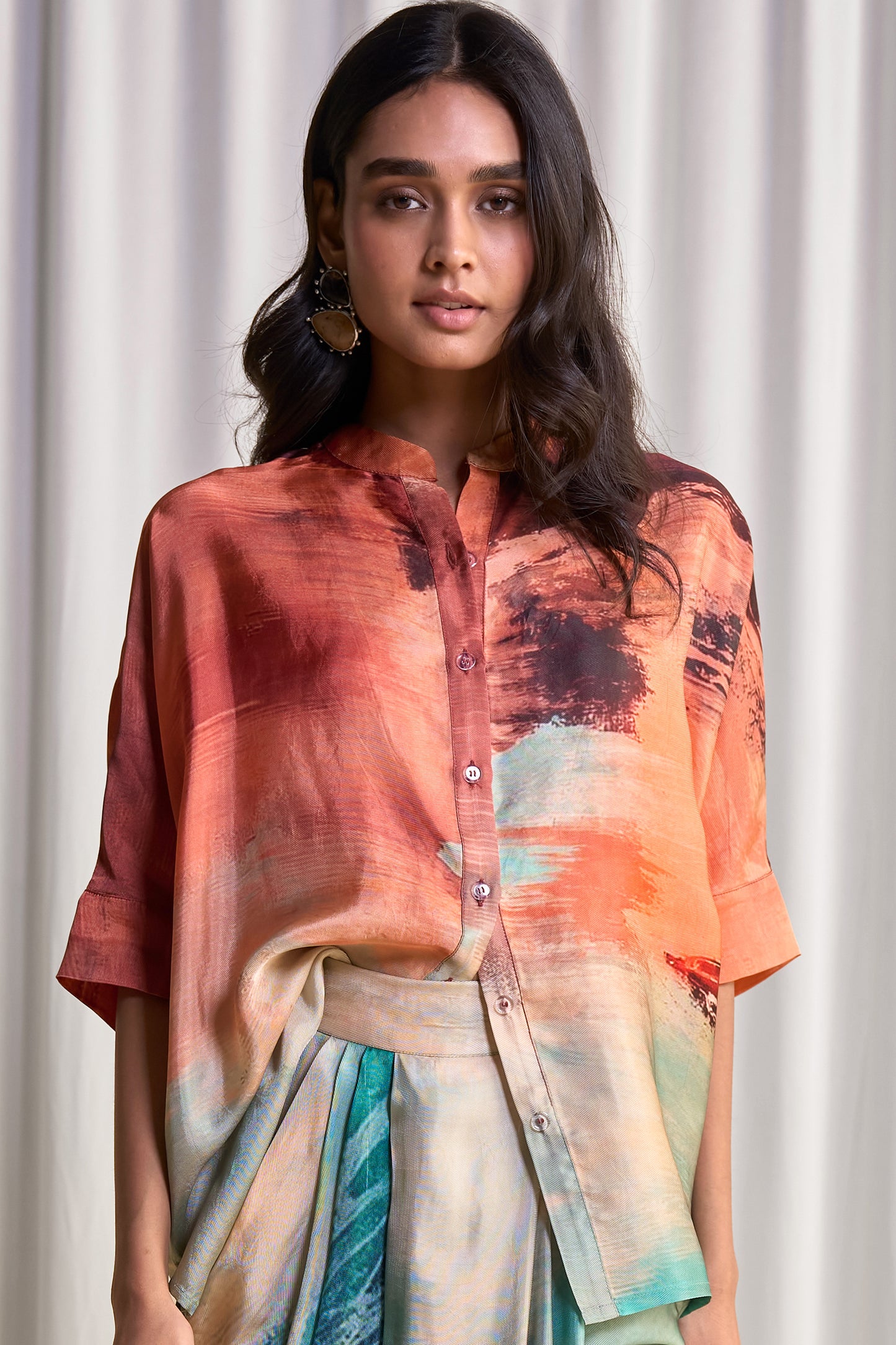 ABSTRACT BRUSHSTROKE PRINT BOXY SHIRT