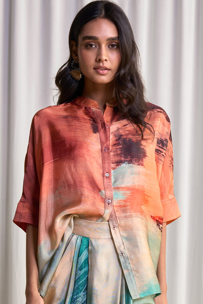 ABSTRACT BRUSHSTROKE PRINT BOXY SHIRT dash and dot