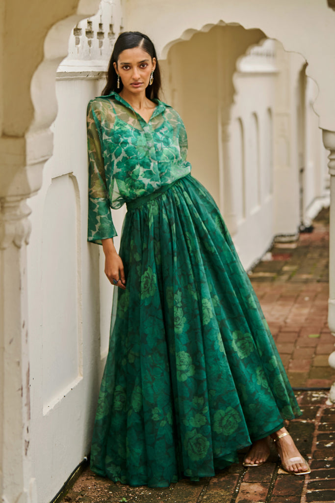 PRINTED ORGANZA MAXI SKIRT SET dash and dot