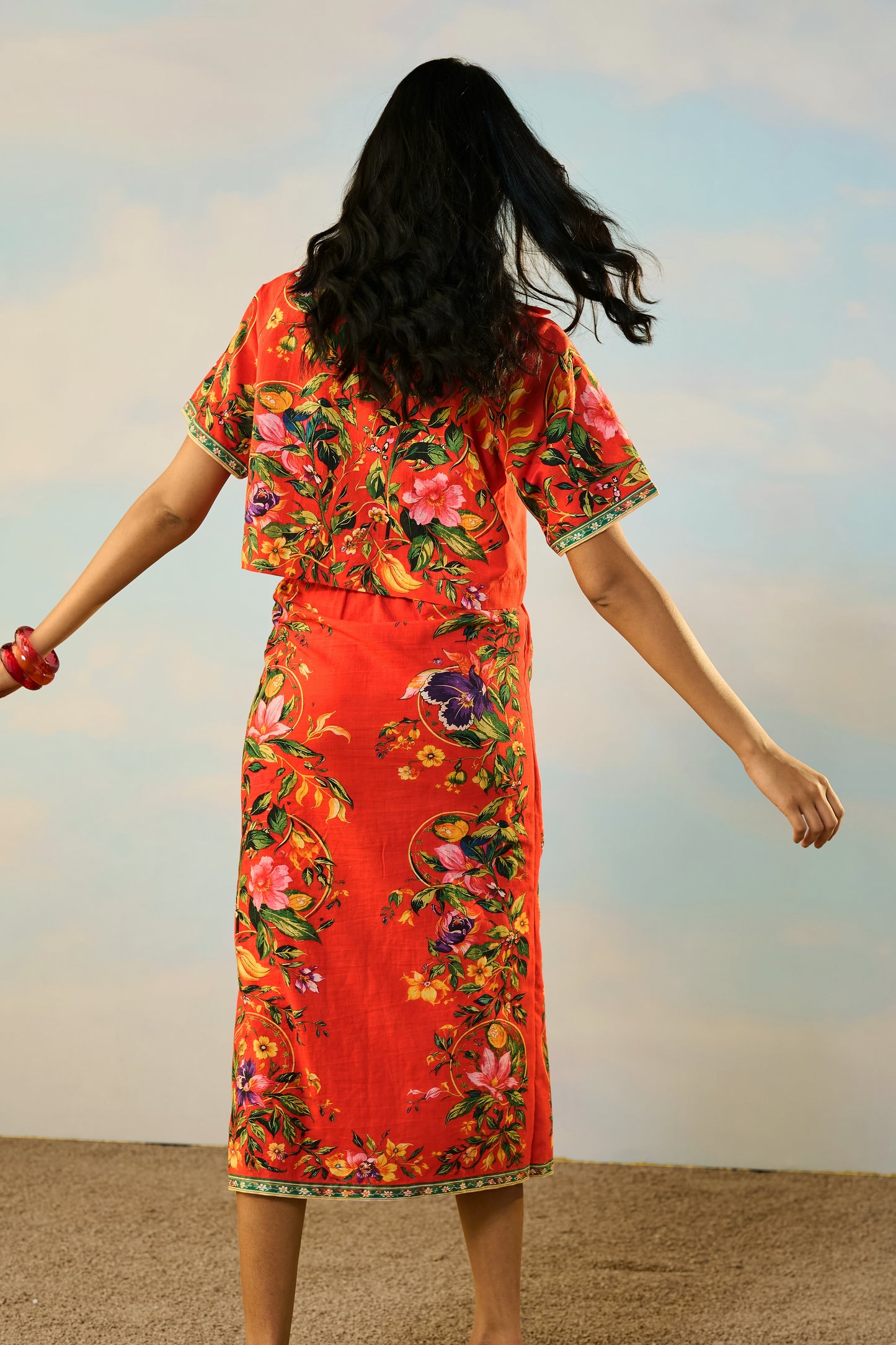 LINEN PLACED FLORAL PRINT SHIRT