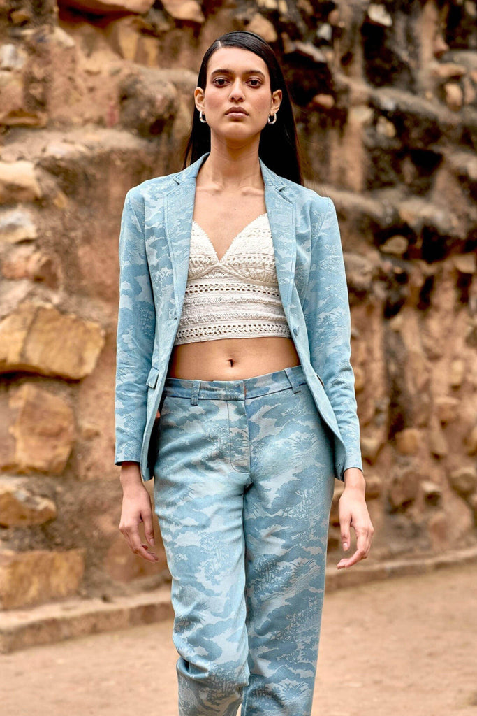 INDIGO JACQUARD SUIT - dash and dot dash and dot