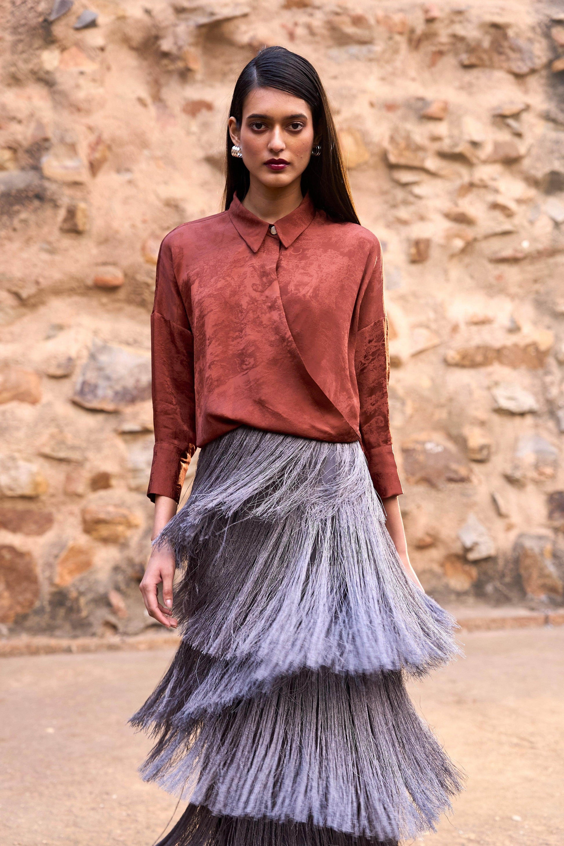 CASCADING FRINGE MAXI SKIRT - dash and dot