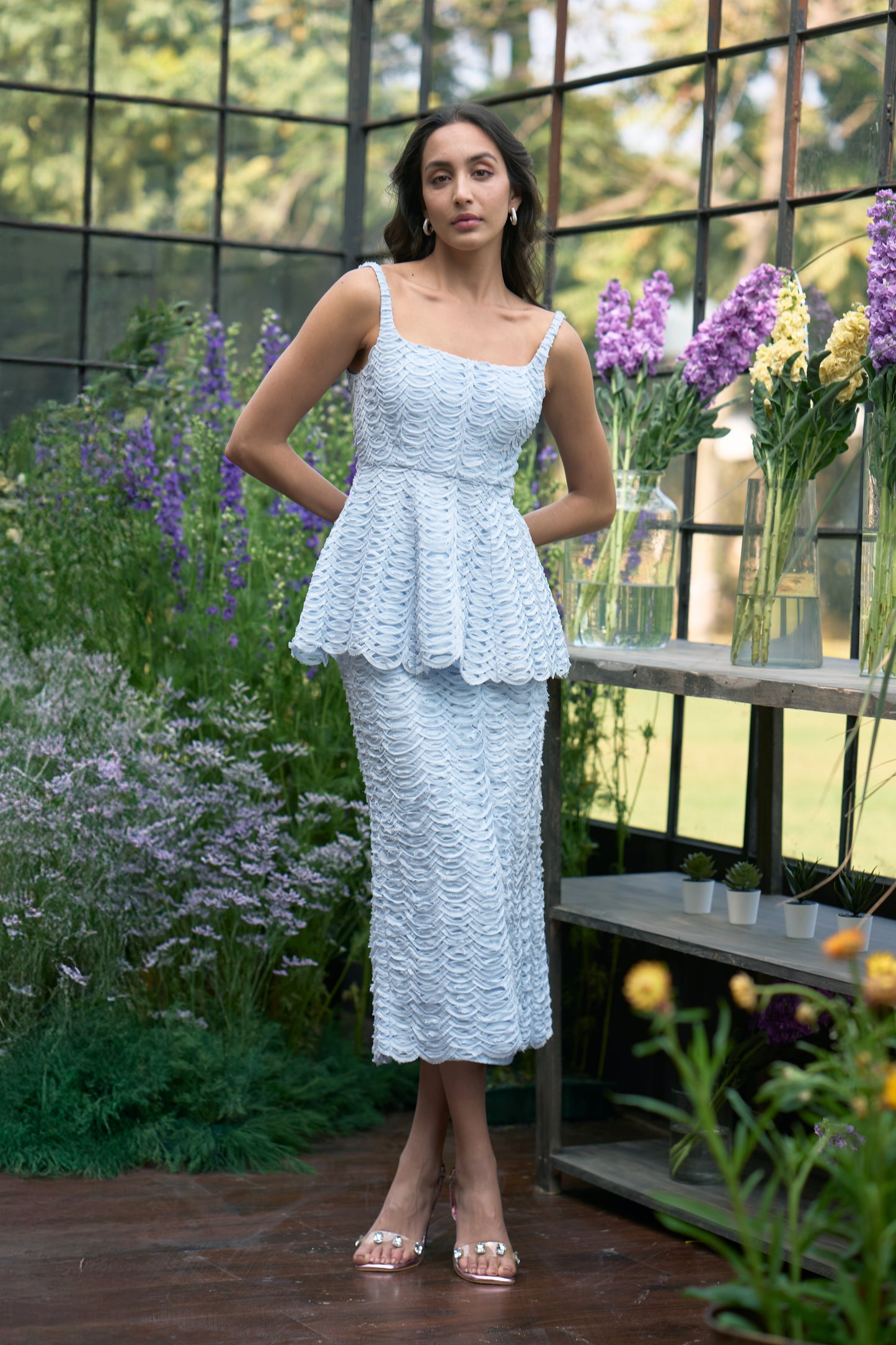 RIBBON EMBRODIERED PEPLUM TOP