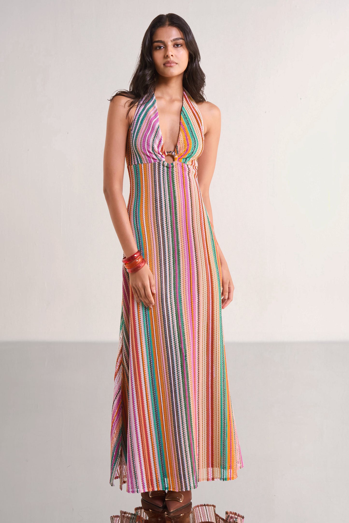 HALTER NECK CROCHET KNIT MAXI