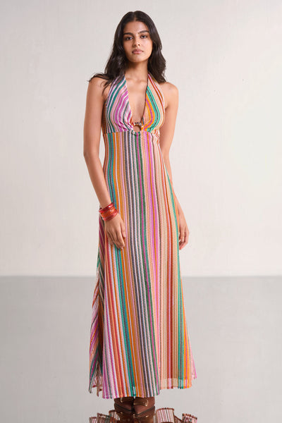 HALTER NECK CROCHET KNIT MAXI
