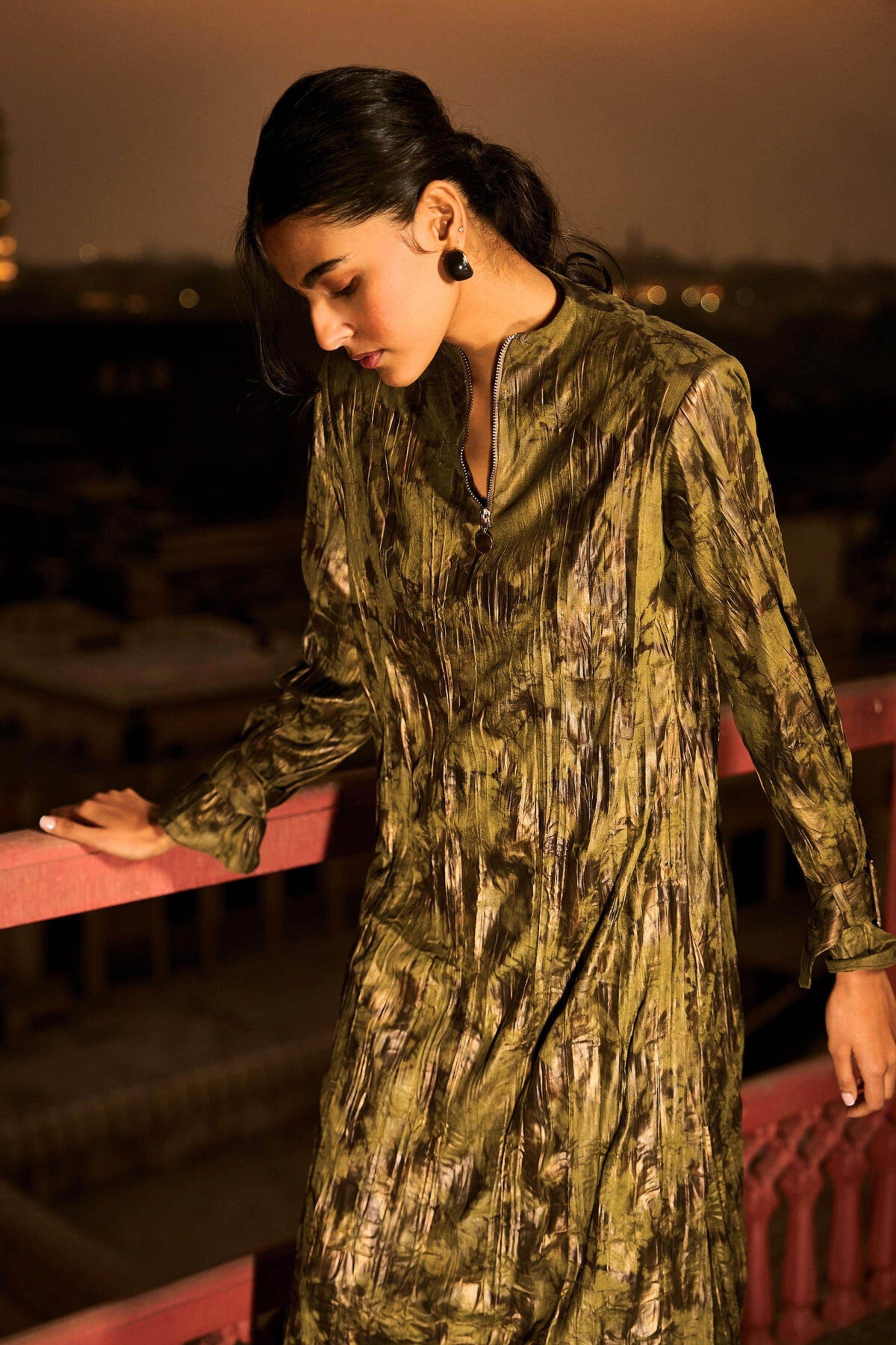 CRUSHED FOILED SHIRT DRESS - dash and dot