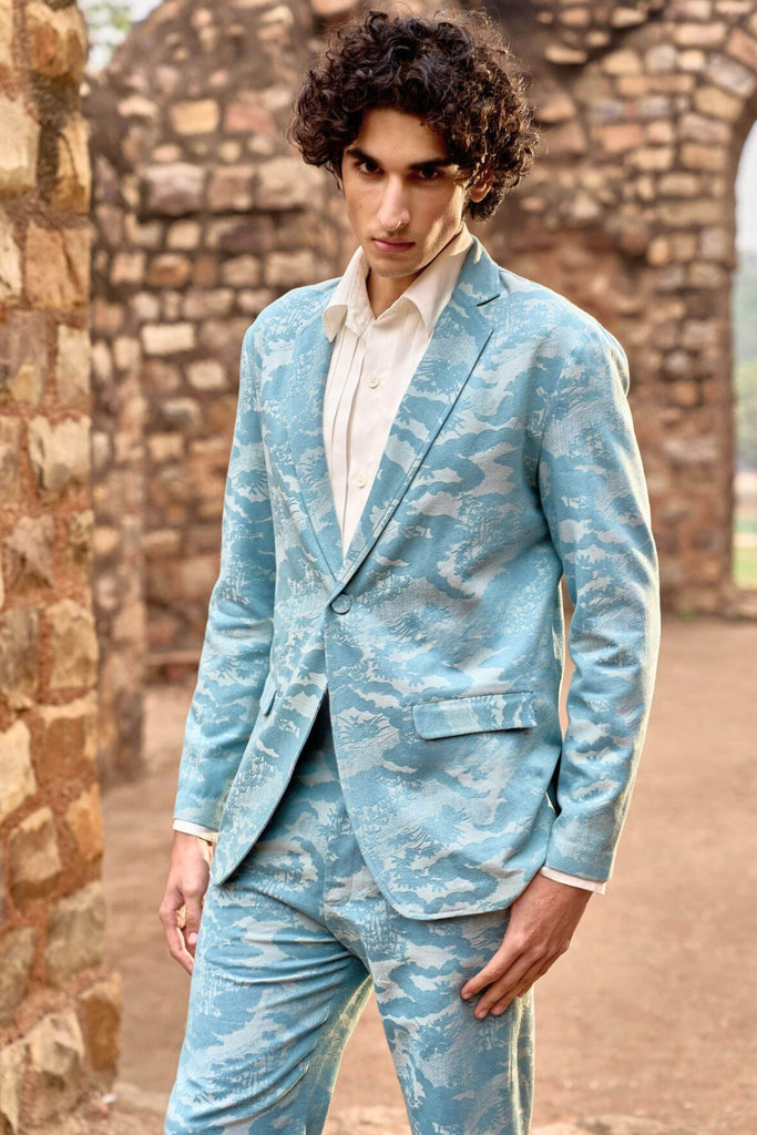 INDIGO JACQUARD SUIT - dash and dot dash and dot