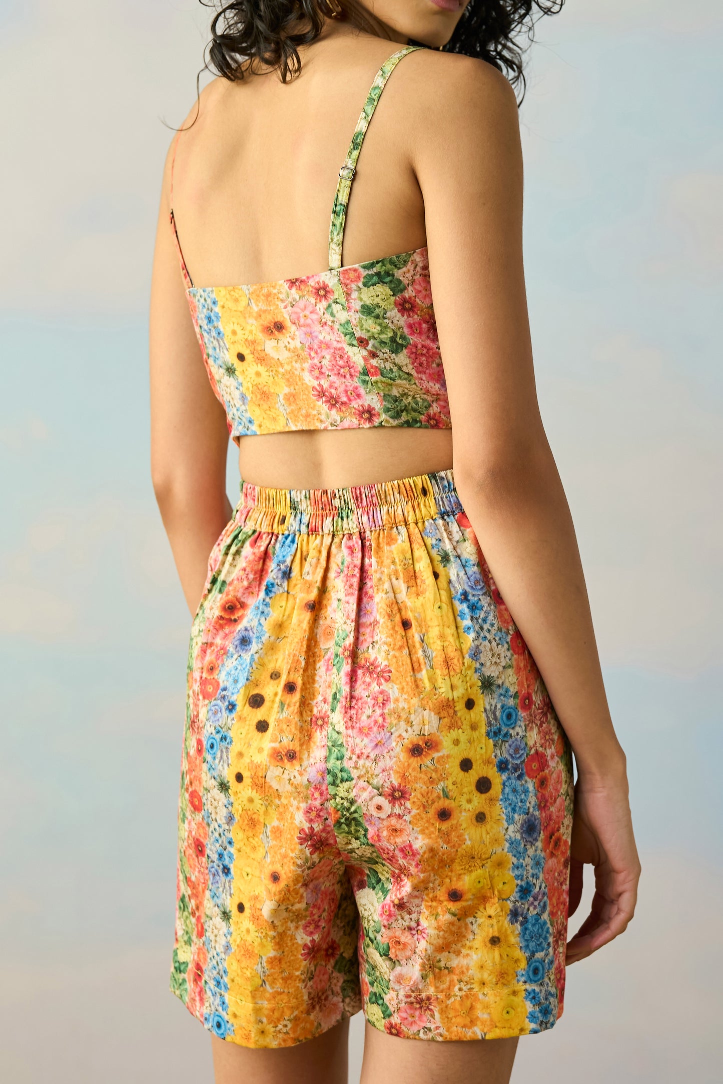 BOTANICAL STRIPE PRINT SHORTS