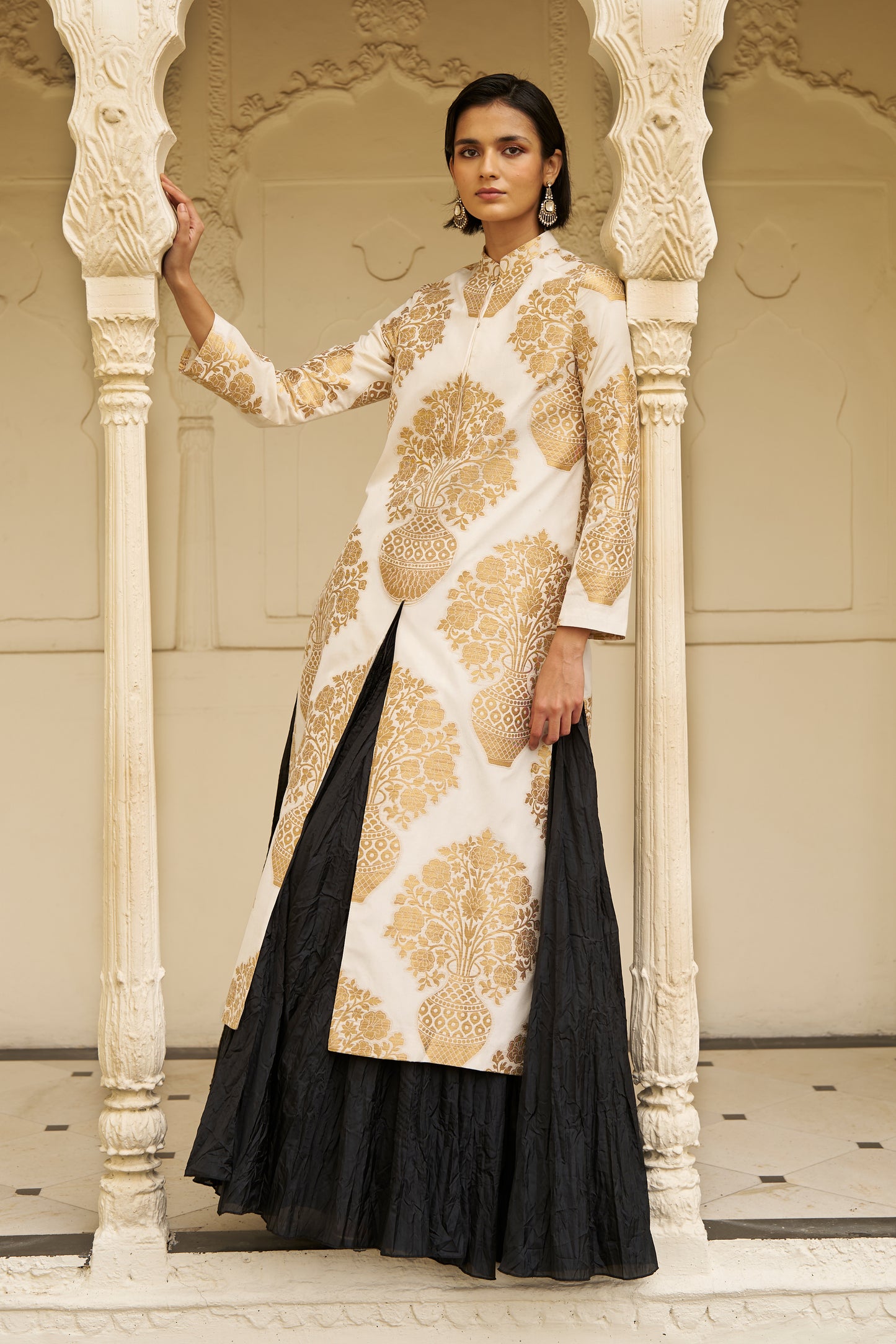 BENARES SILK BROCADE LONGLINE JACKET