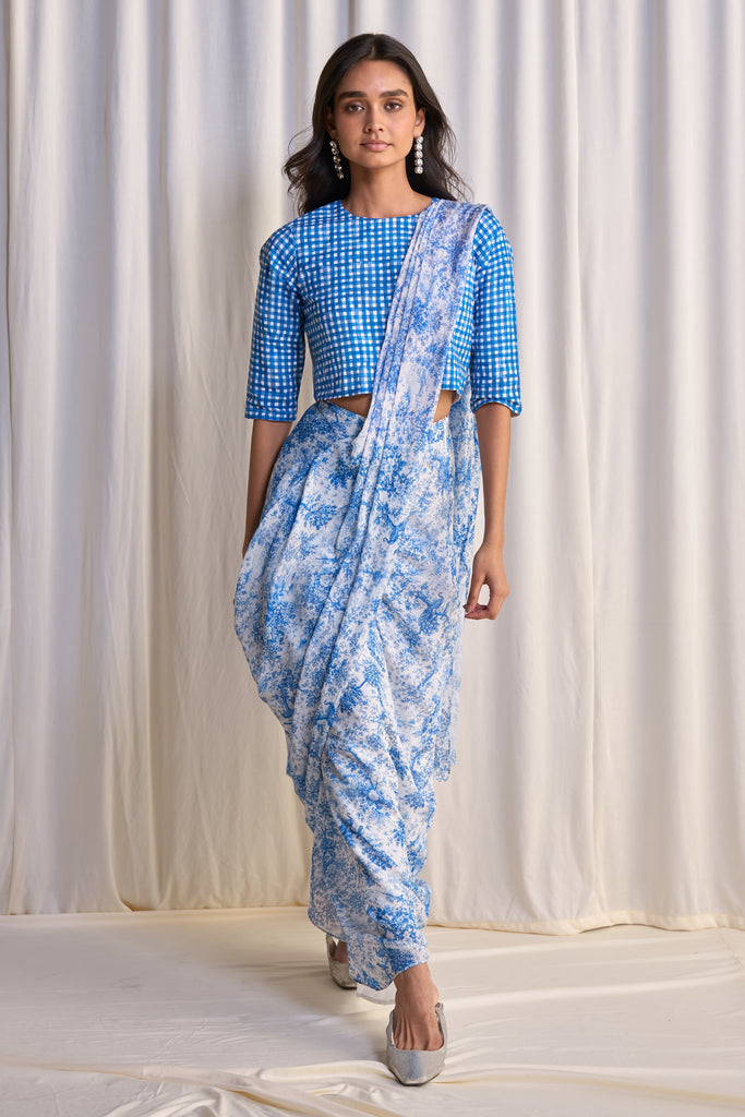 LINEN MADRAS CHECK PRINT TOP dash and dot