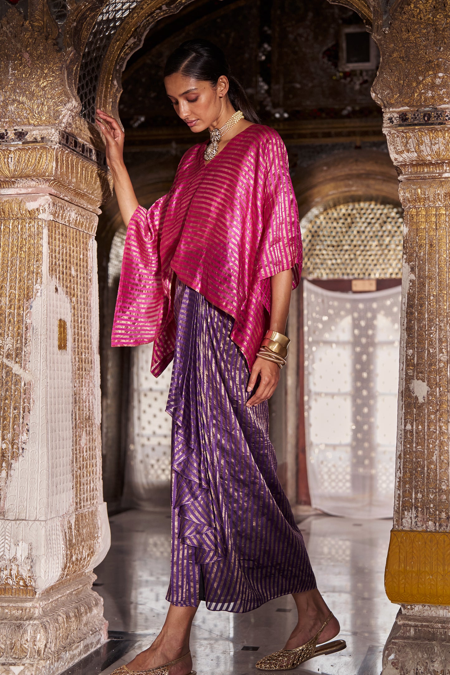 BENARES TISSUE STRIPE KAFTAN TOP