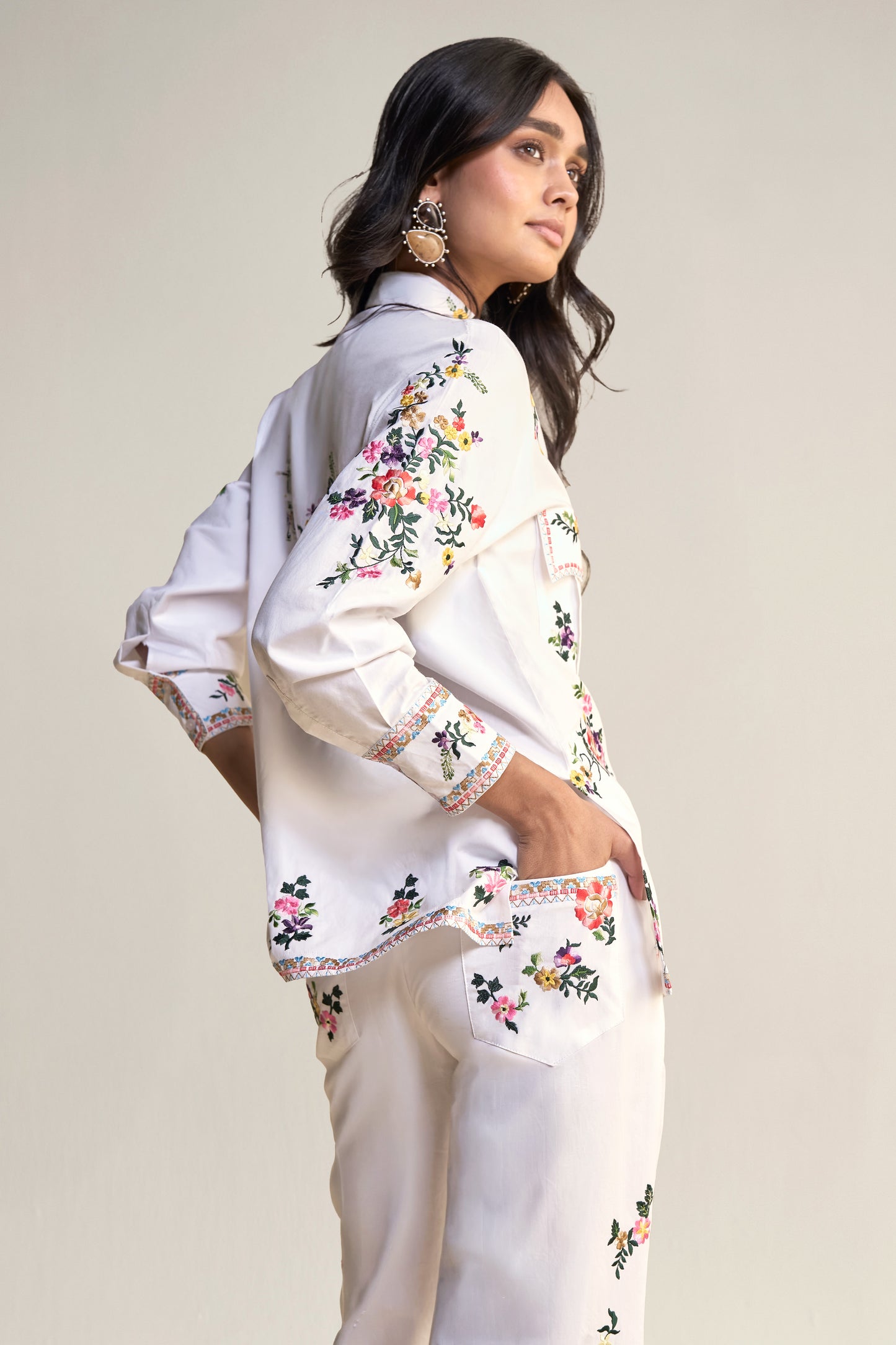 PLACEMENT FLORAL EMBROIDERED POPLIN PANT SET