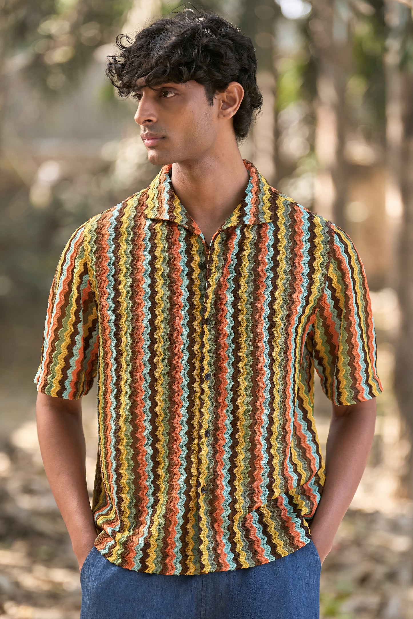MULTICOLOUR TEXTURED KNIT SHIRT