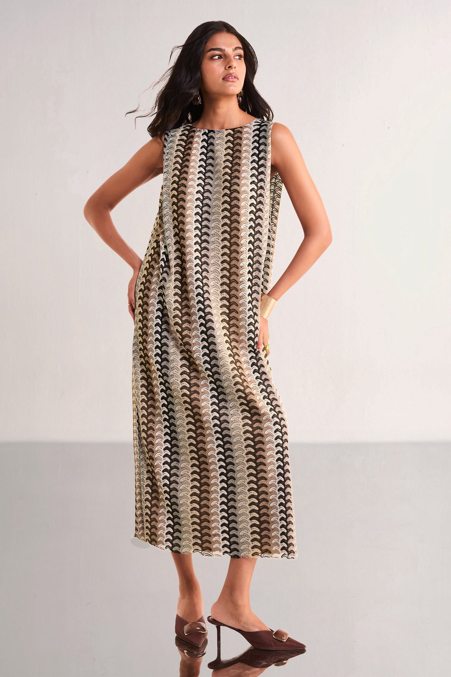 CROCHET KNIT BACK KNOT MIDI