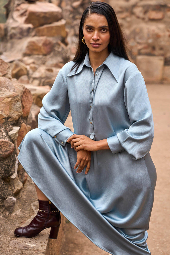 TEXTURED SATIN SHIRT DRESS - dash and dot dash and dot